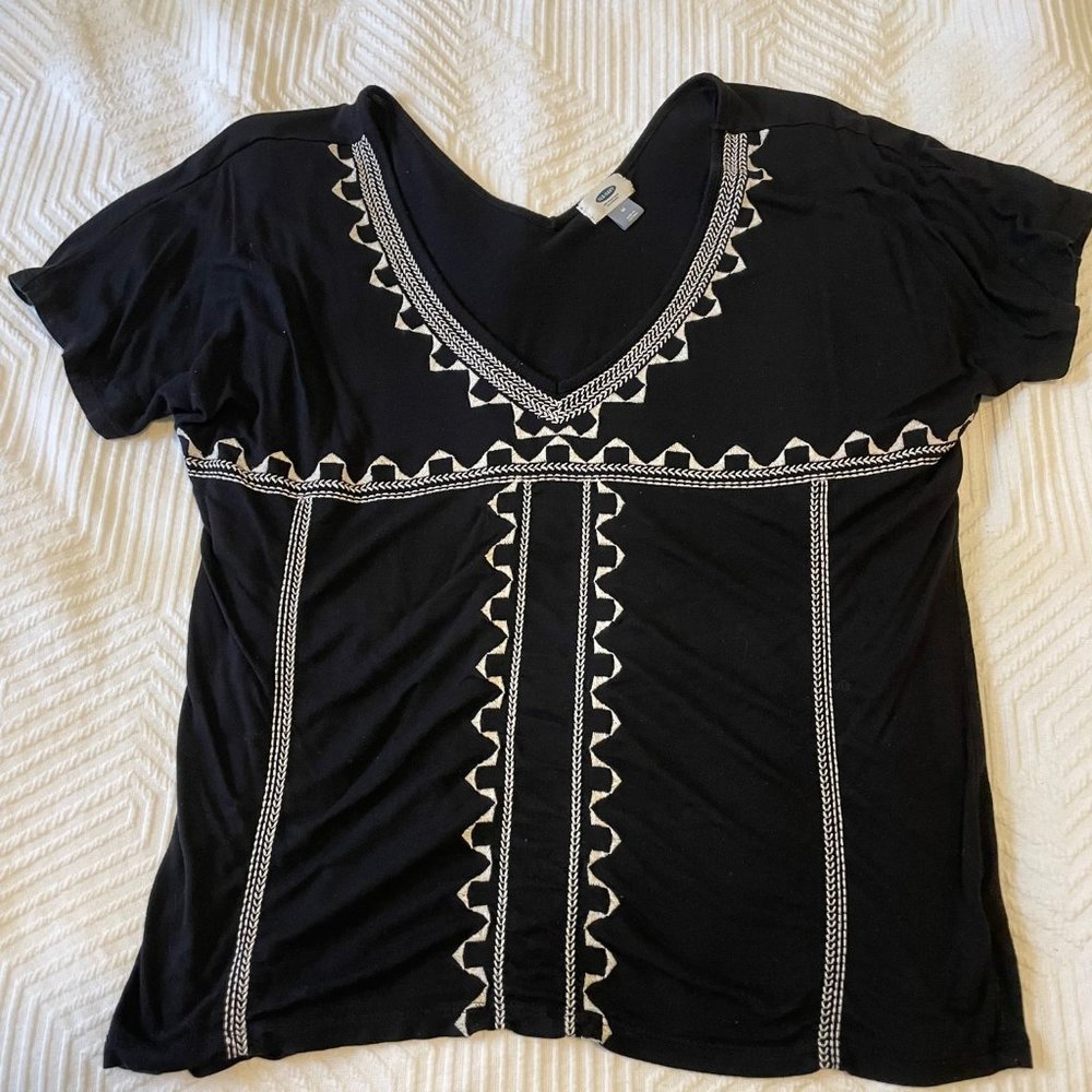 Black Embroidered Tee